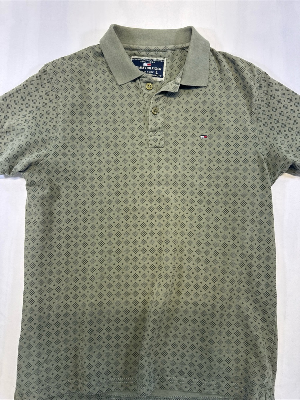 Tommy Hilfiger Olive Green Geometric Print Polo - Picture 9 of 10